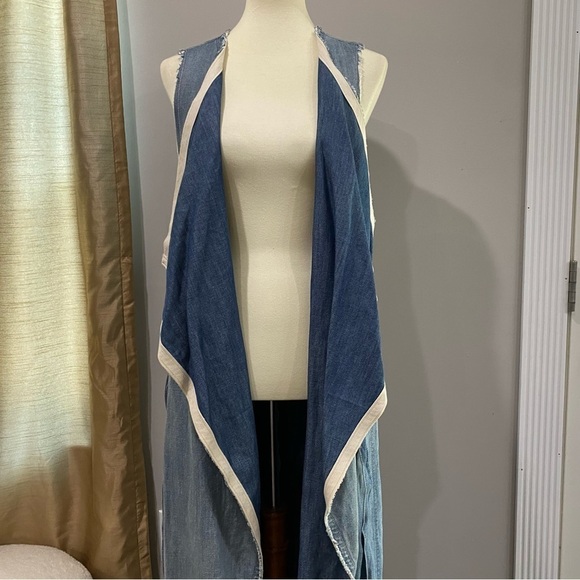 Free People Faye Chambray trendy denim maxi waterfall vest Boho, rodeo, festival - Picture 10 of 13